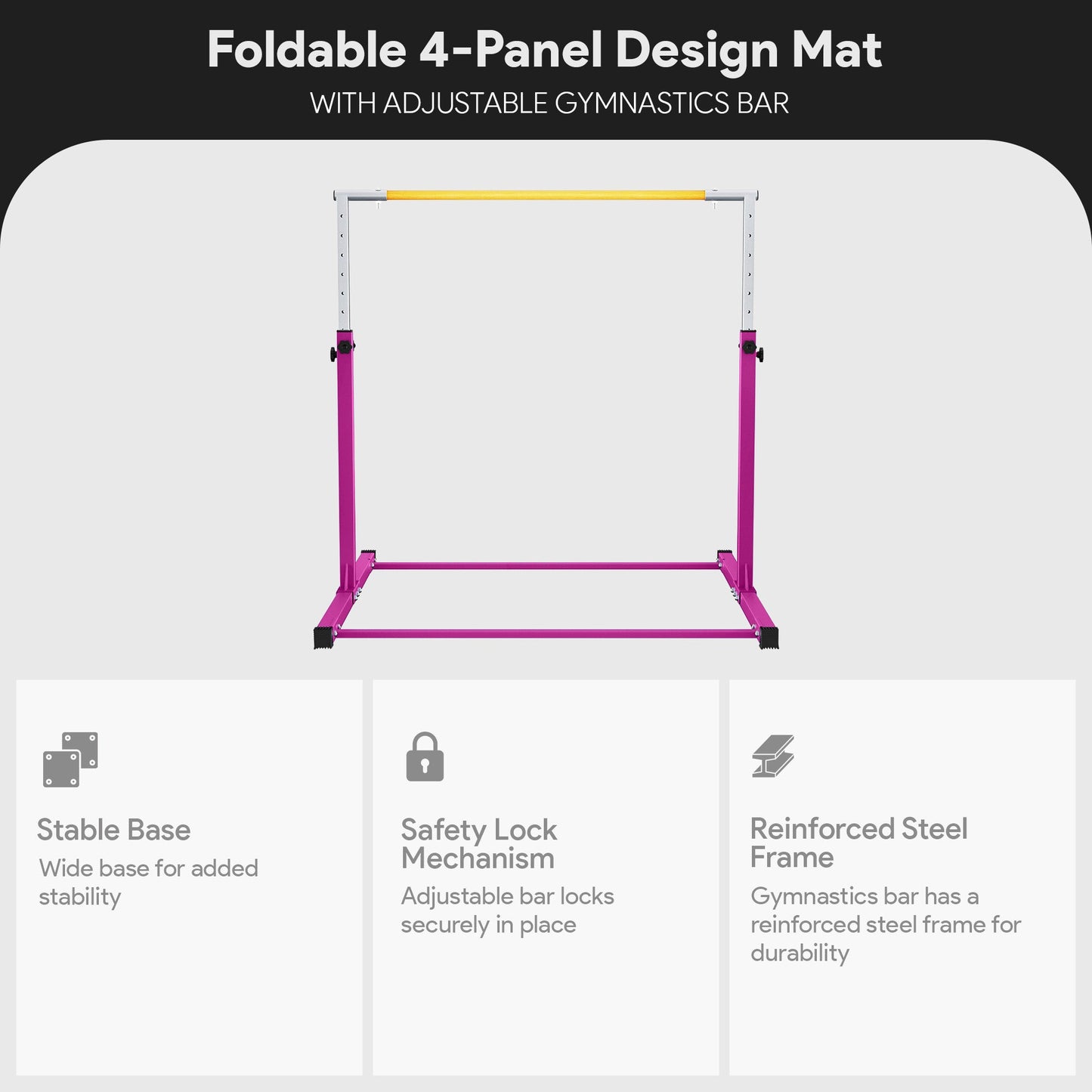 BalanceFrom Fitness 120 x 48 Inch Exercise Mat & Adjustable Gymnastics Bar, Pink