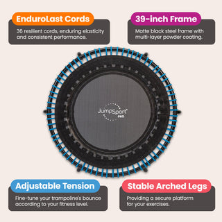 JumpSport 350 PRO 39 Inch Fitness Trampoline with Blue EnduroLast Elastic Cords