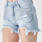 Risen - Frayed Hem Denim Shorts With Fringe Detail Pockets
