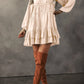 Frill Ruffled V-Neck Long Sleeve Mini Dress