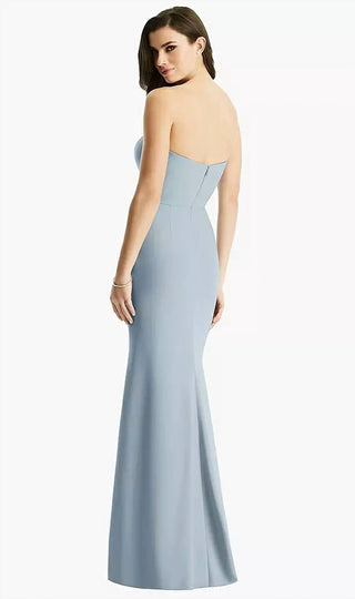 Dessy - Sheer Plunge Neckline Strapless Column Dress