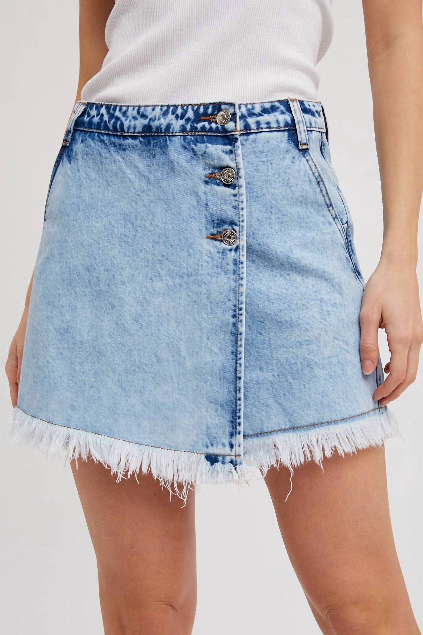 Bluivy - DENIM FRAYED-TRIM SKORT