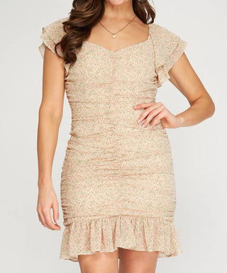 She + Sky - Floral Ruched Mini Dress