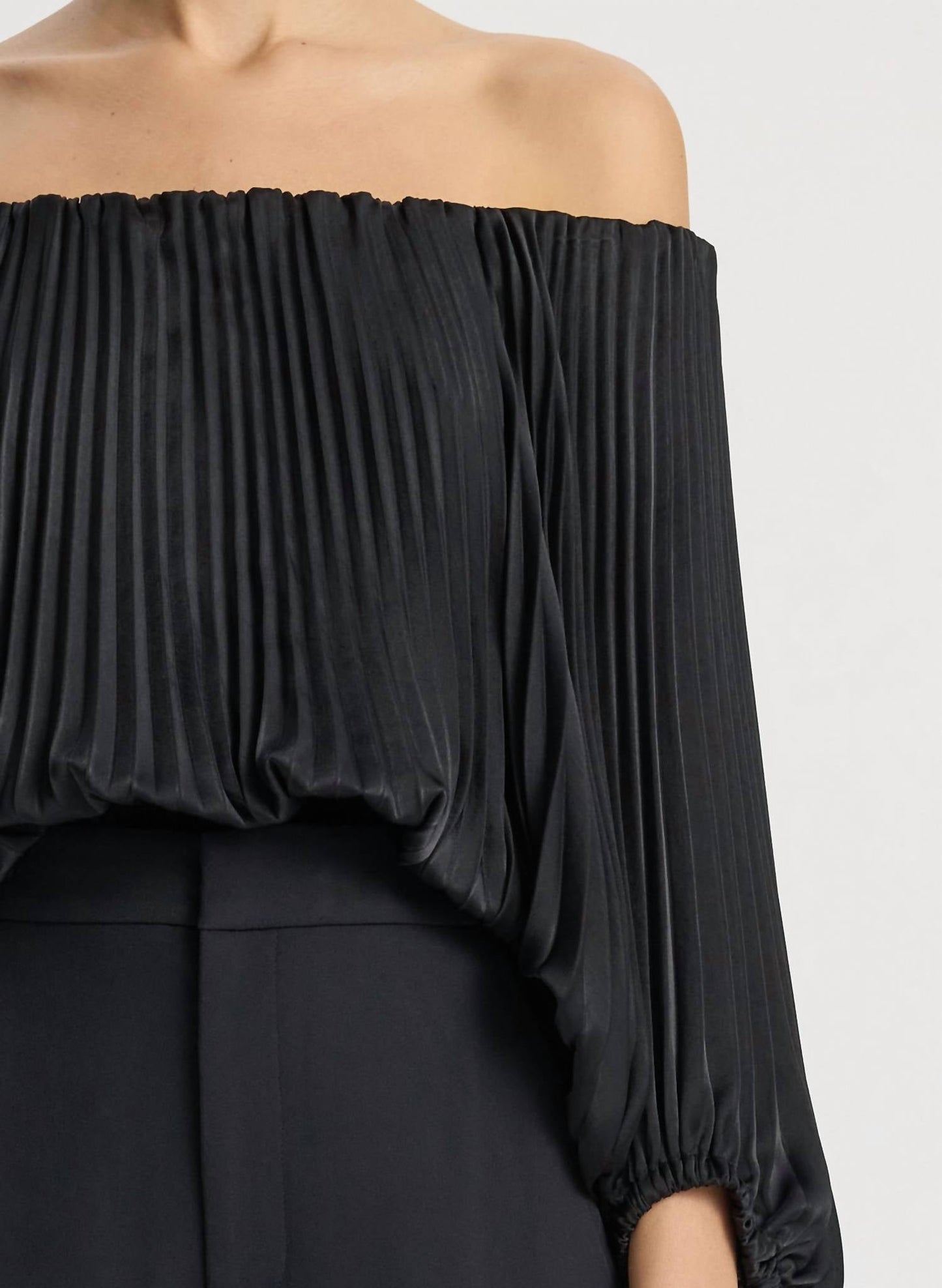 A.L.C. - Sienna Satin Pleated Off Shoulder Top