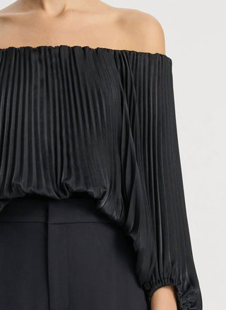 A.L.C. - Sienna Satin Pleated Off Shoulder Top