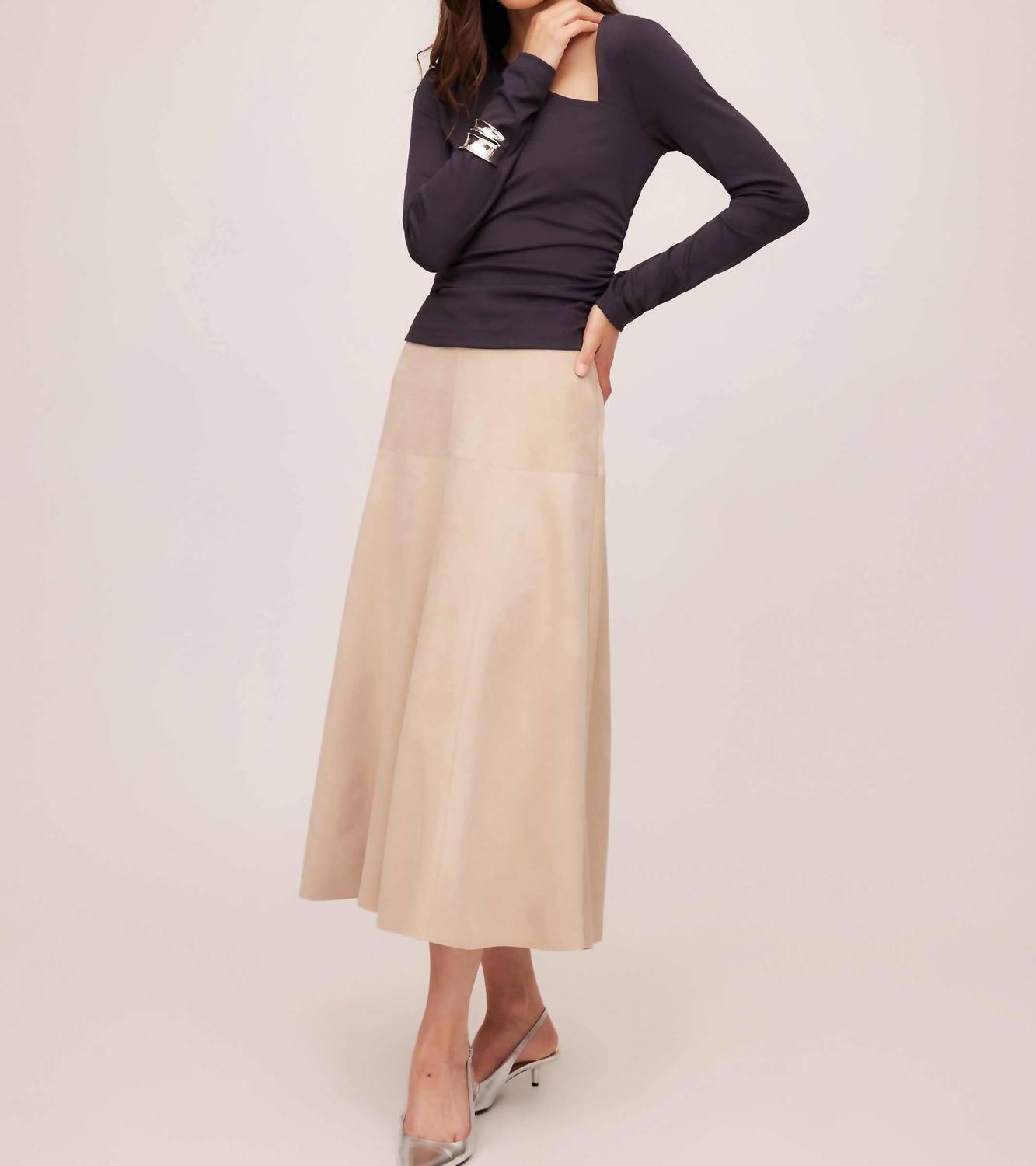 Fifteen Twenty - Shay Asymmetric Shirred Long Sleeve Top