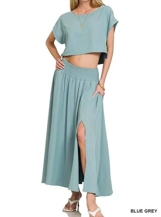 Trendsi - Zenana Heavy Woven Span Crop Tee & Skirt Set