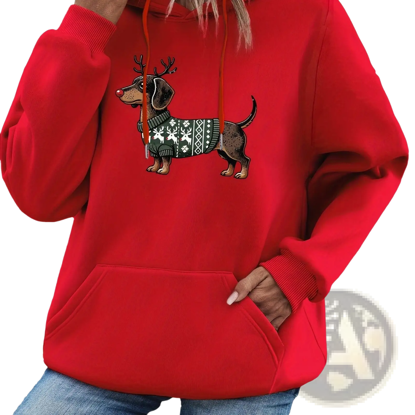 Festive Dachshund Reindeer Graphic Oversized Hoodie