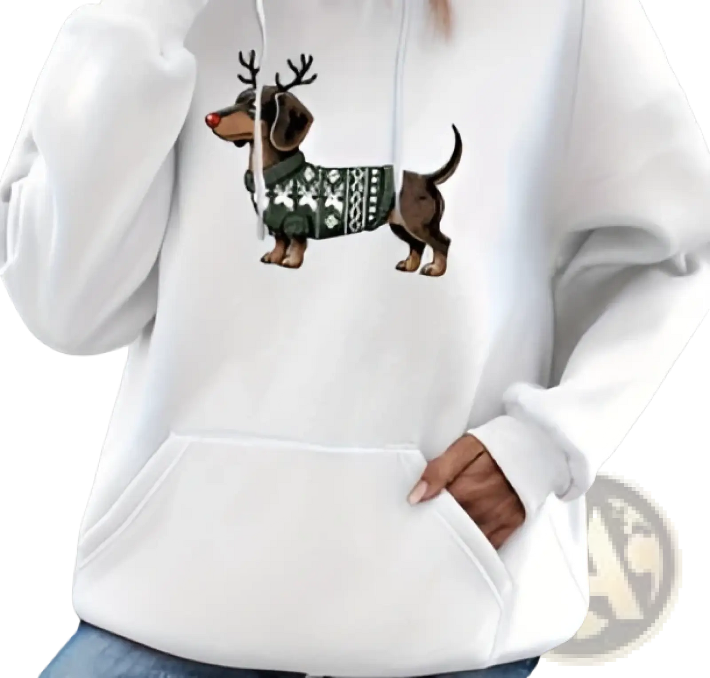 Festive Dachshund Reindeer Graphic Oversized Hoodie
