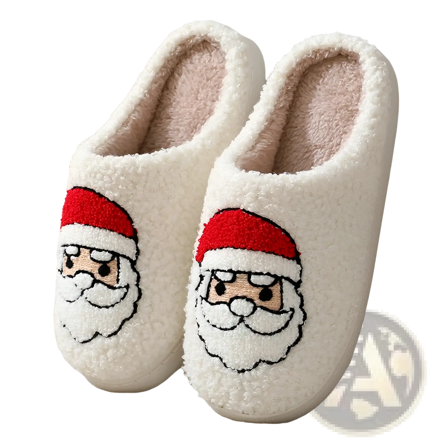 Festive Embroidered Santa and Reindeer Winter Slippers