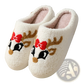 Festive Embroidered Santa and Reindeer Winter Slippers