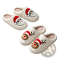 Festive Embroidered Santa and Reindeer Winter Slippers
