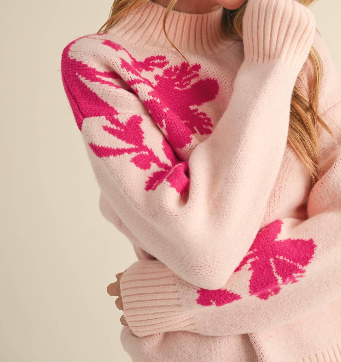 &Merci - Mock Neck Floral Sweater