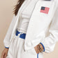 Sadie & Sage - Flag Embroidery Zip Up Collar Jacket
