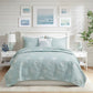 4 Piece Cotton Reversible Embroidered Quilt Set with Throw Pillow Aqua King/Cal King