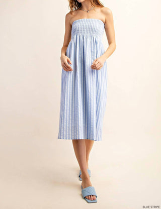 Kori - Rayon Striped Lined Midi Skirt a/ Smocked Waist