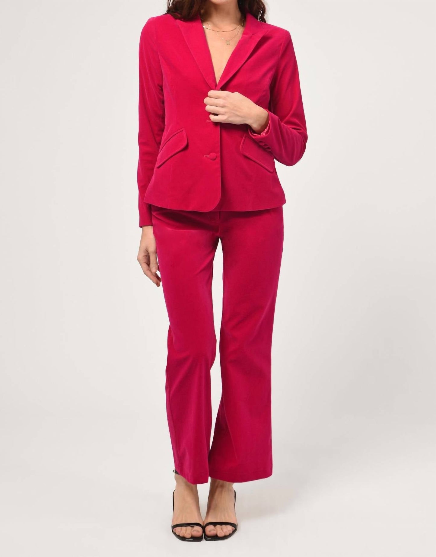 Adelyn Rae - Bella Belted Velvet Trousers | Fuchsia
