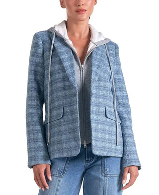 Elan - Plaid Long-Sleeve Layered Blazer Hoodie