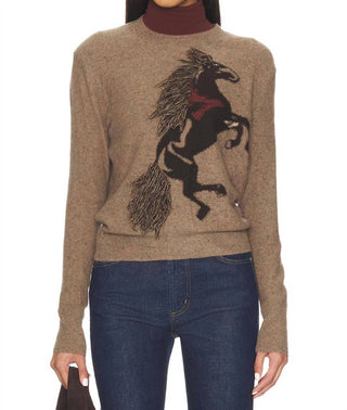 Autumn Cashmere - Intarsia Horse Crew Fringe Sweater