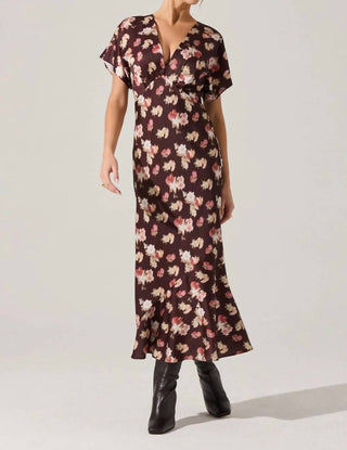 Astr - Talyha Floral Satin V-neck Dress