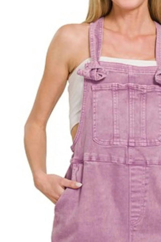 Zenana - Washed Knot Strap Relaxed Fit Overalls