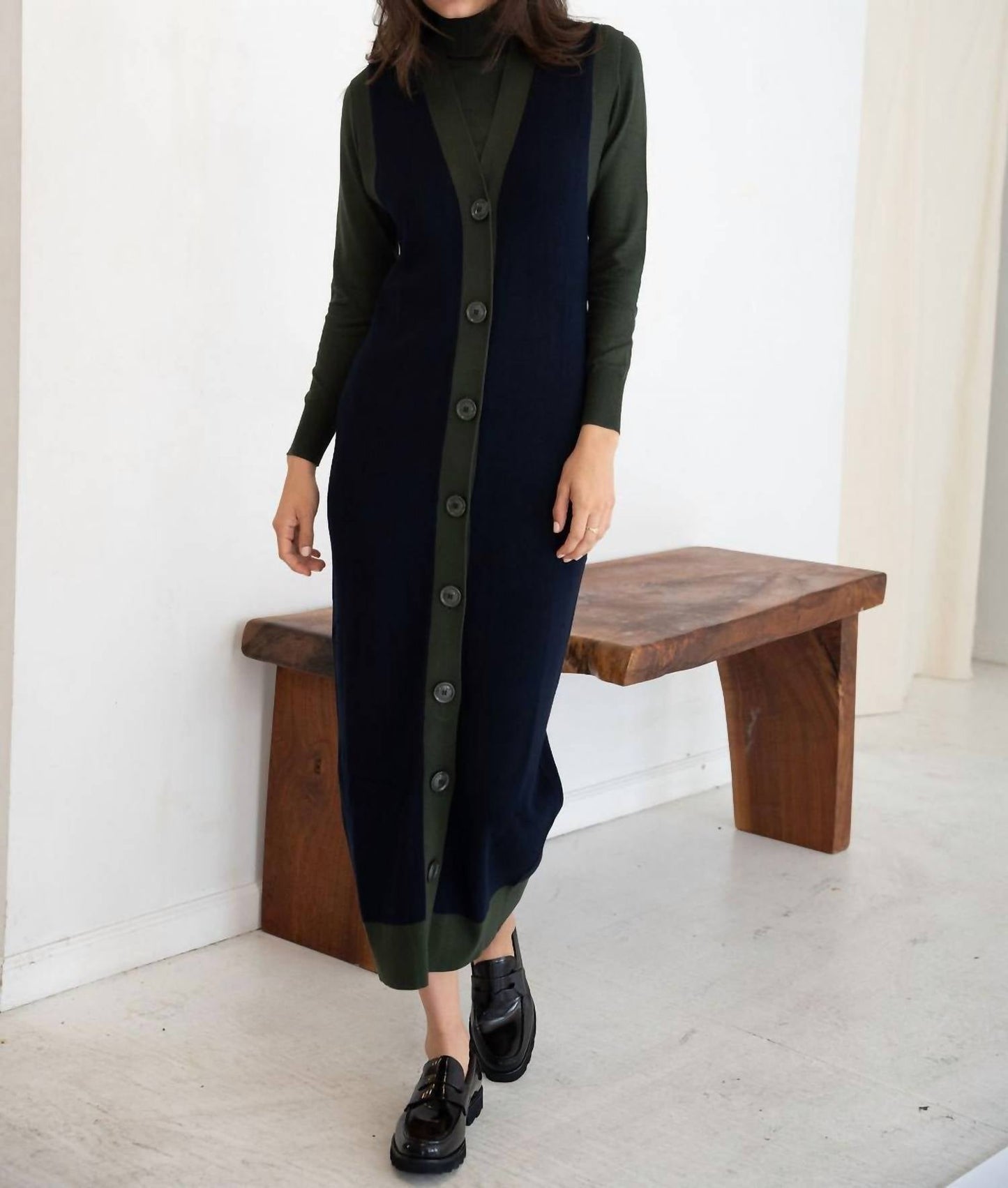 Mima Rosso - Green Knit Colorblock Vest Dress