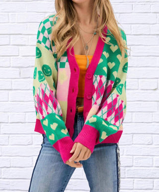 Davi & Dani - V-neck Drop Shoulder Pattern Sweater