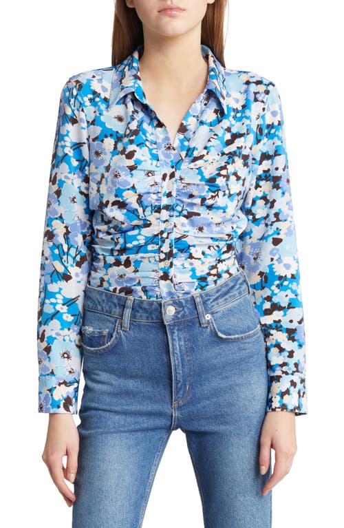 Rails Lisa Floral Ruched Button-Up Blouse - Cool Blue