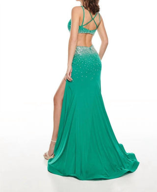Rachel Allan - Beaded Jersey Gown With Side Cutouts