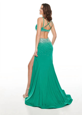 Rachel Allan - Beaded Jersey Gown With Side Cutouts