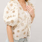 Blue B - METALLIC EMBROIDERED TIE FRONT SCALLOP HEM TOP