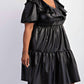 The Curve La - Plus Size Faux Leather Tiered Puff Sleeve Short Dress