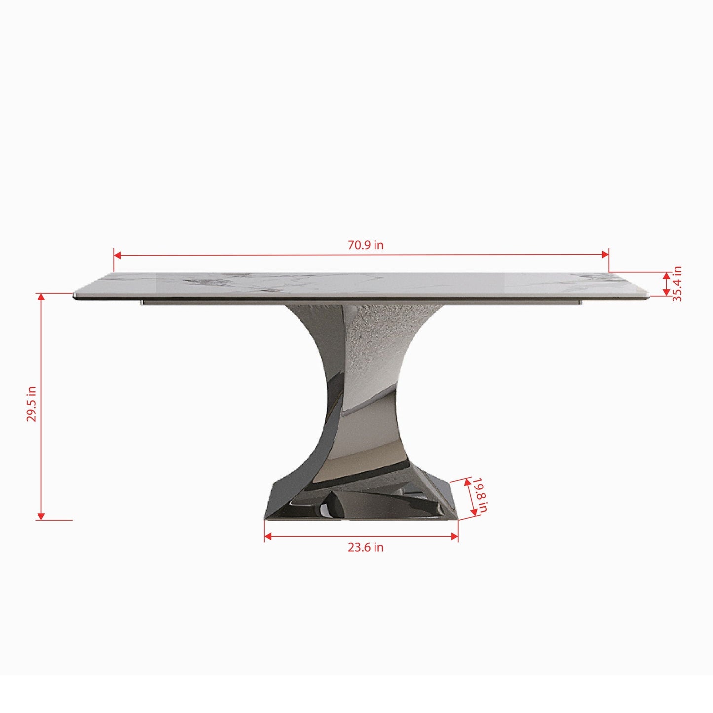Modern Rectangular Dining Table For 6 - 8, Plated Hourglass Base