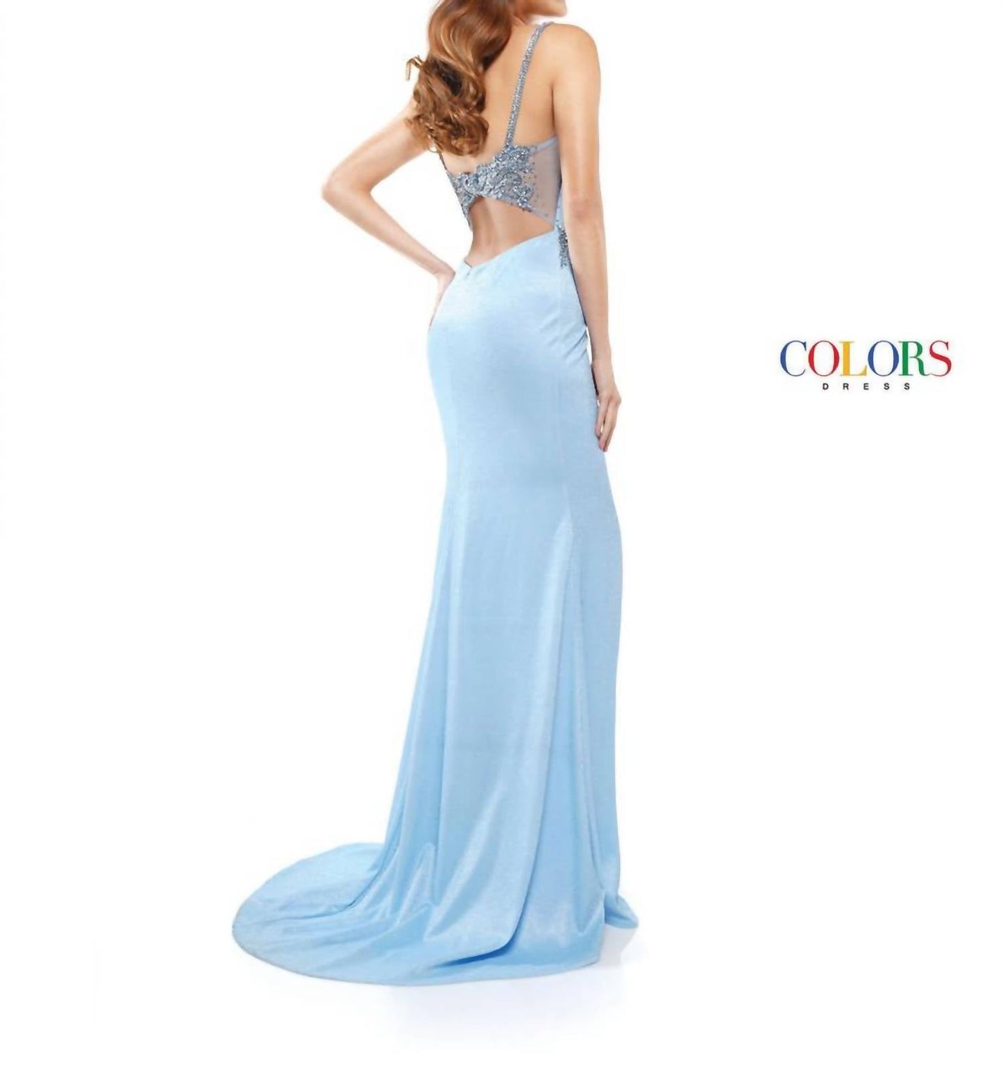 Colors Dress - Sleeveless V-neck Embellished Long Dress
