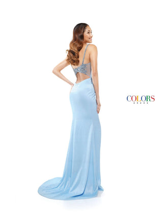 Colors Dress - Sleeveless V-neck Embellished Long Dress
