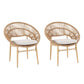 Cyril Outdoor Wicker Papasan Style Dining Chair with Teak Finished Legs - Set of 2