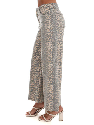 Easel - I Like Me Better Leopard Wide Leg Jeans