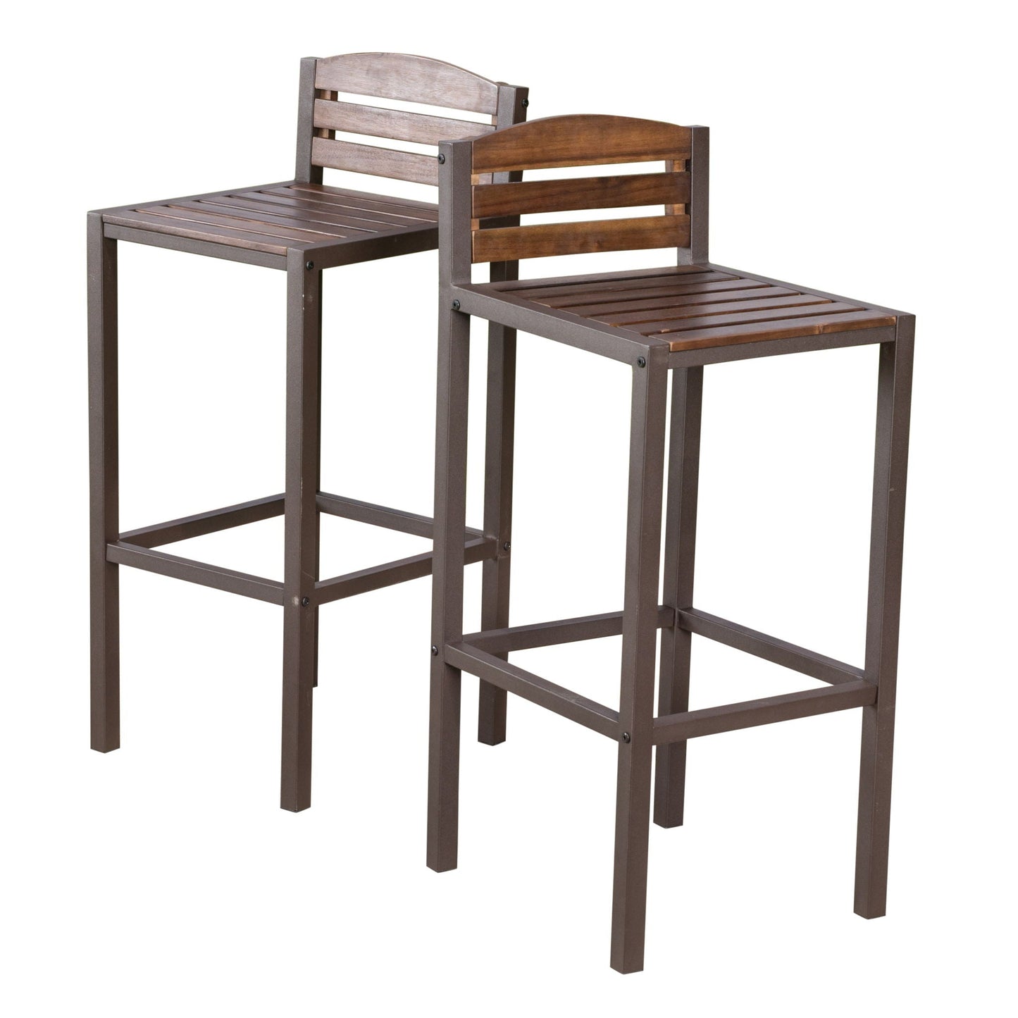 Outdoor Barstool Set of 2 with Slat Panel Design - Dark Brown