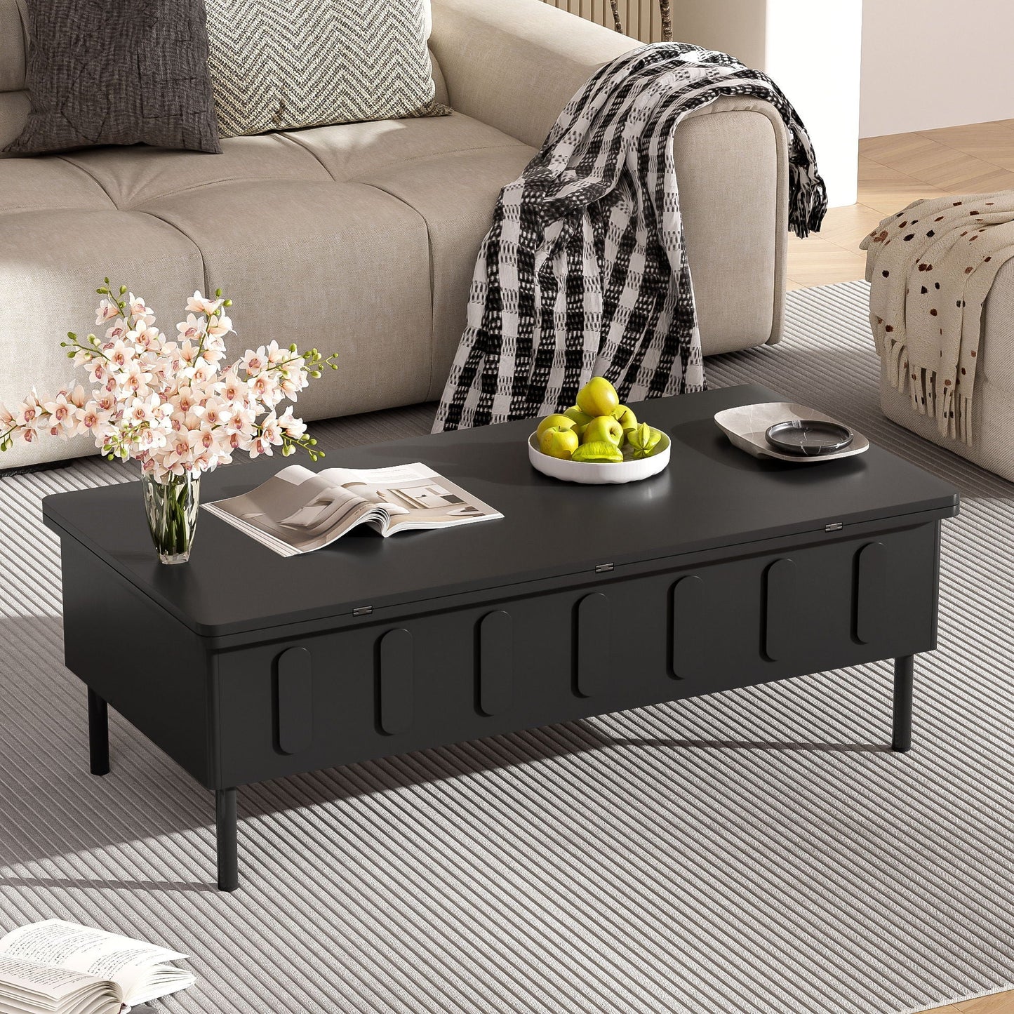 Lift Top Coffee Table with 2 Drawers and Hidden Storage Compartment for Living Room