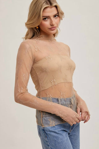 Bluivy - Floral Embroidery Lace Sheer Mesh Top