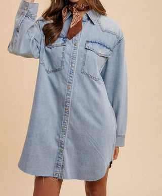 Anniewear - Comfort Stretch Denim Button Down Shirt Dress