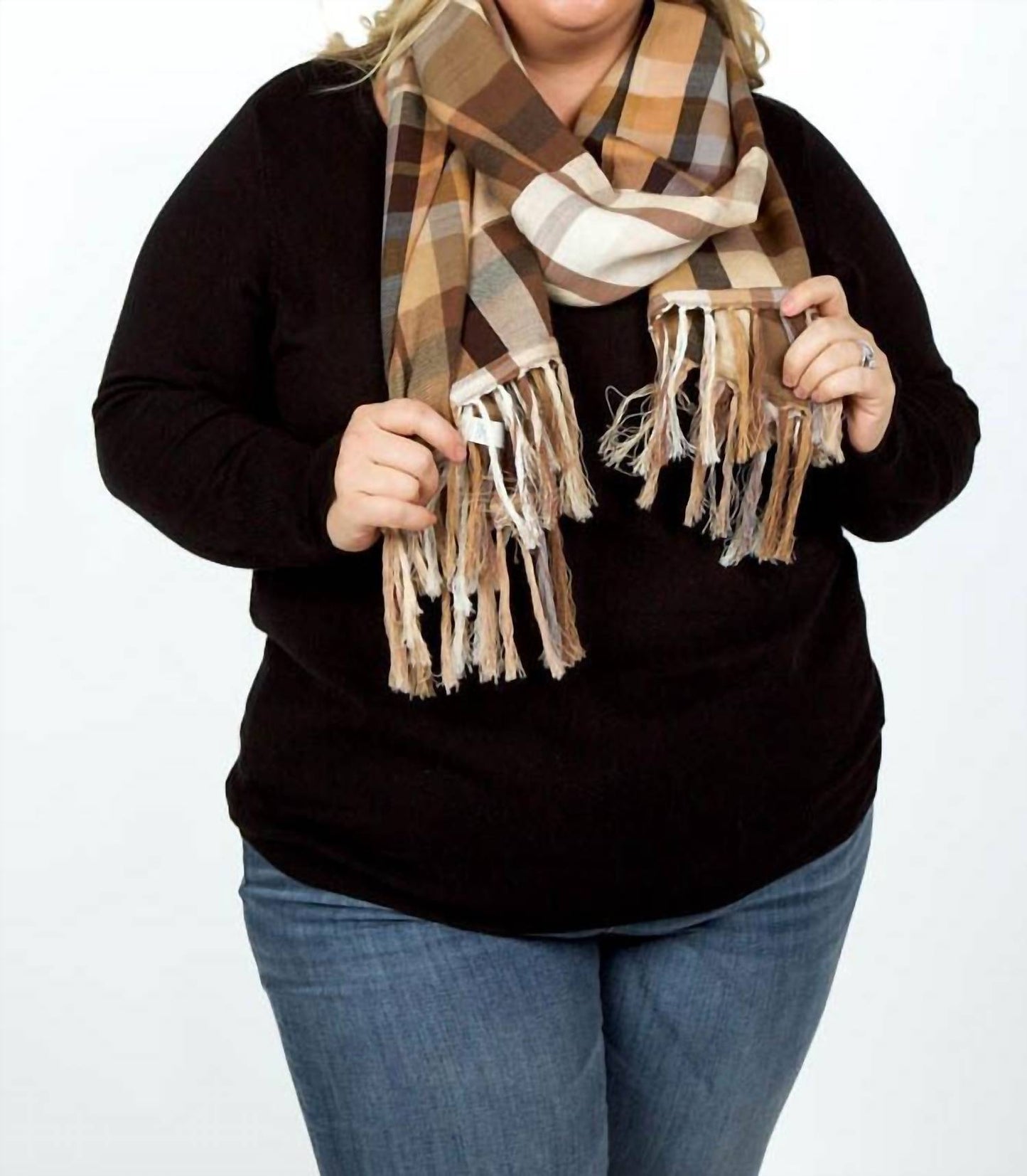 Echo - Patched Plaid Wrap With Fringe