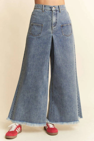 Trendsi - Davi & Dani Patch Pocket Wide Leg Culotte Jeans