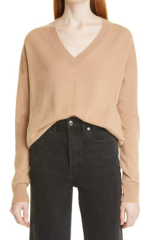 Nordstrom Signature Cashmere V-Neck Sweater - Camel