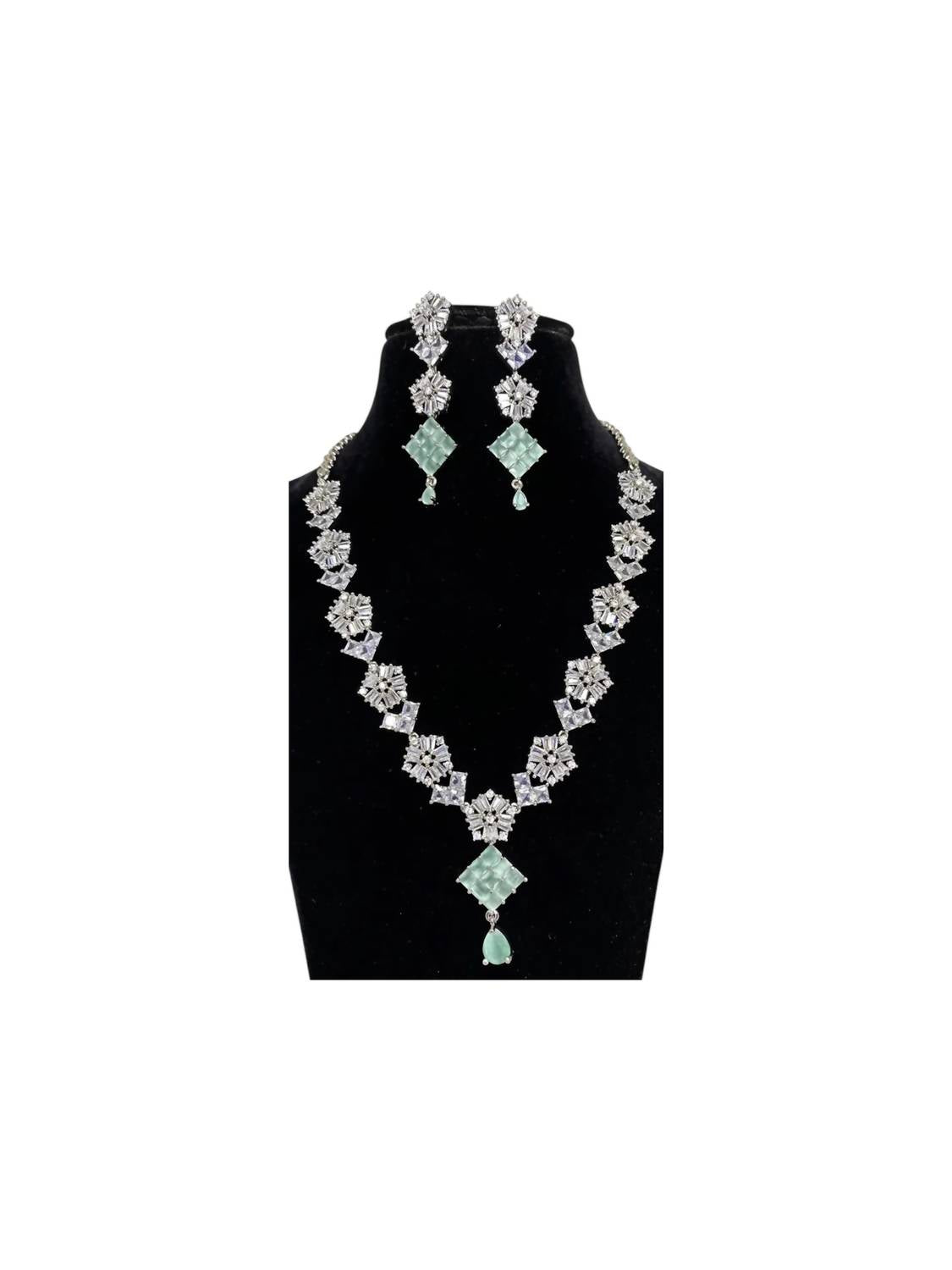Zaalima Fashion - Women's Silver Plated Mint Green Designer Cz Cubic Zirconia