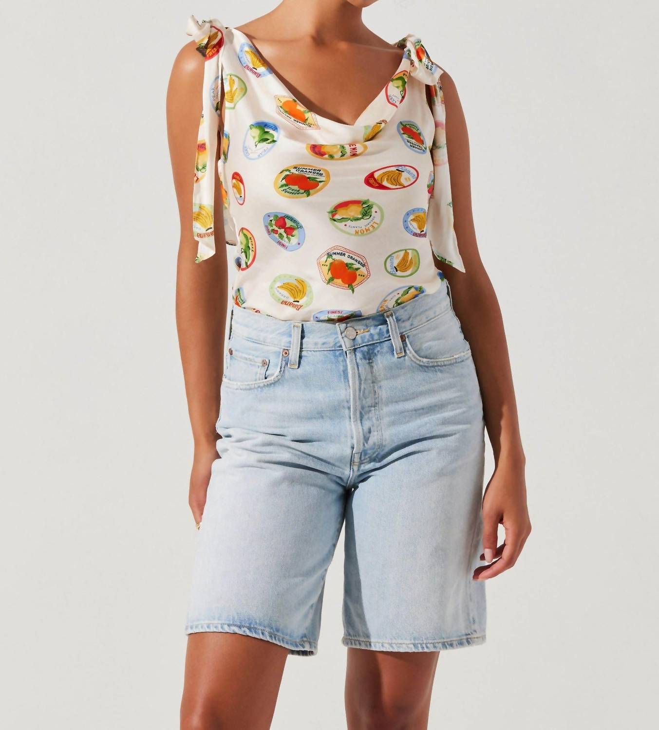 Astr - Allexina Satin Tie Shoulder Top