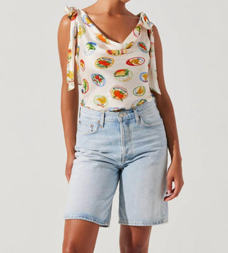 Astr - Allexina Satin Tie Shoulder Top