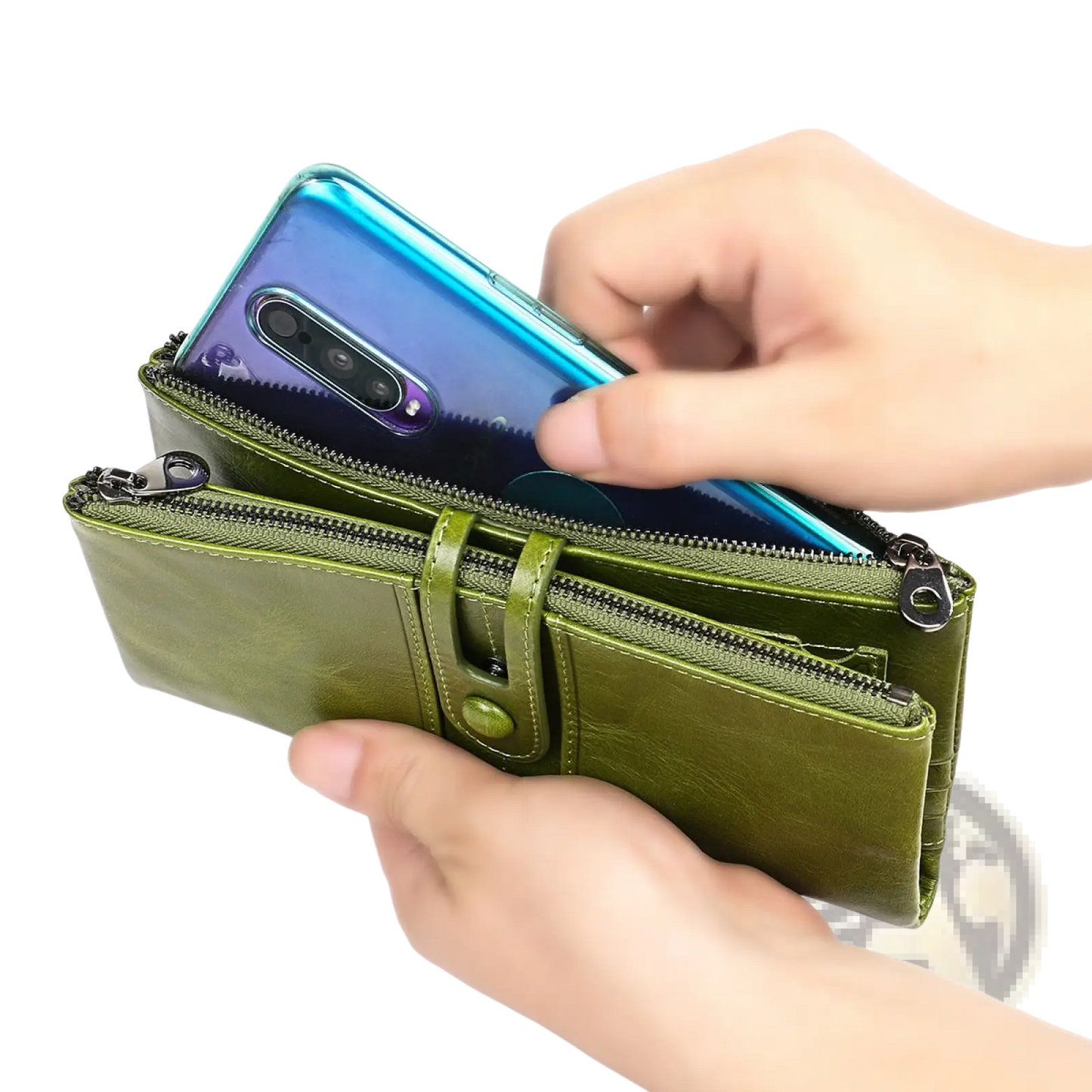 First Layer Cowhide Leather Zipper Tri-fold Wallet