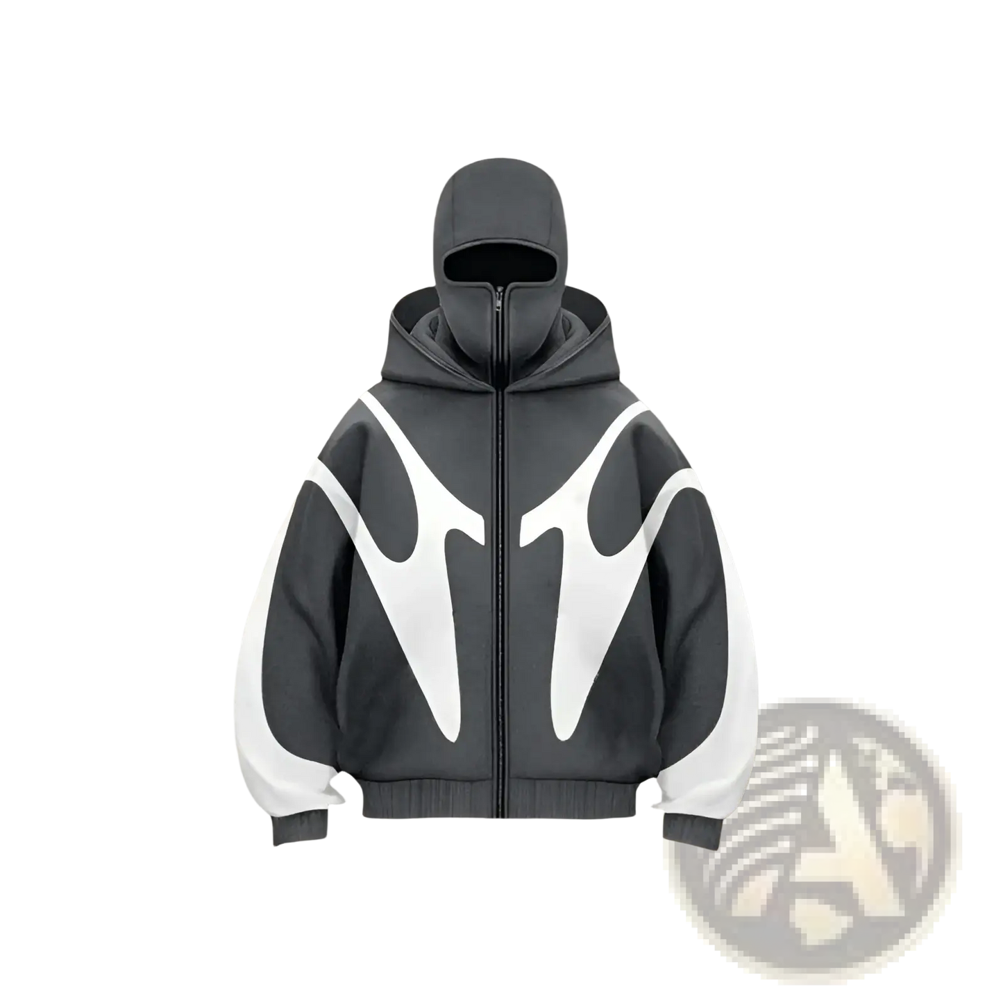 Flame Graphic Balaclava Hooded Zip Up Jacket
