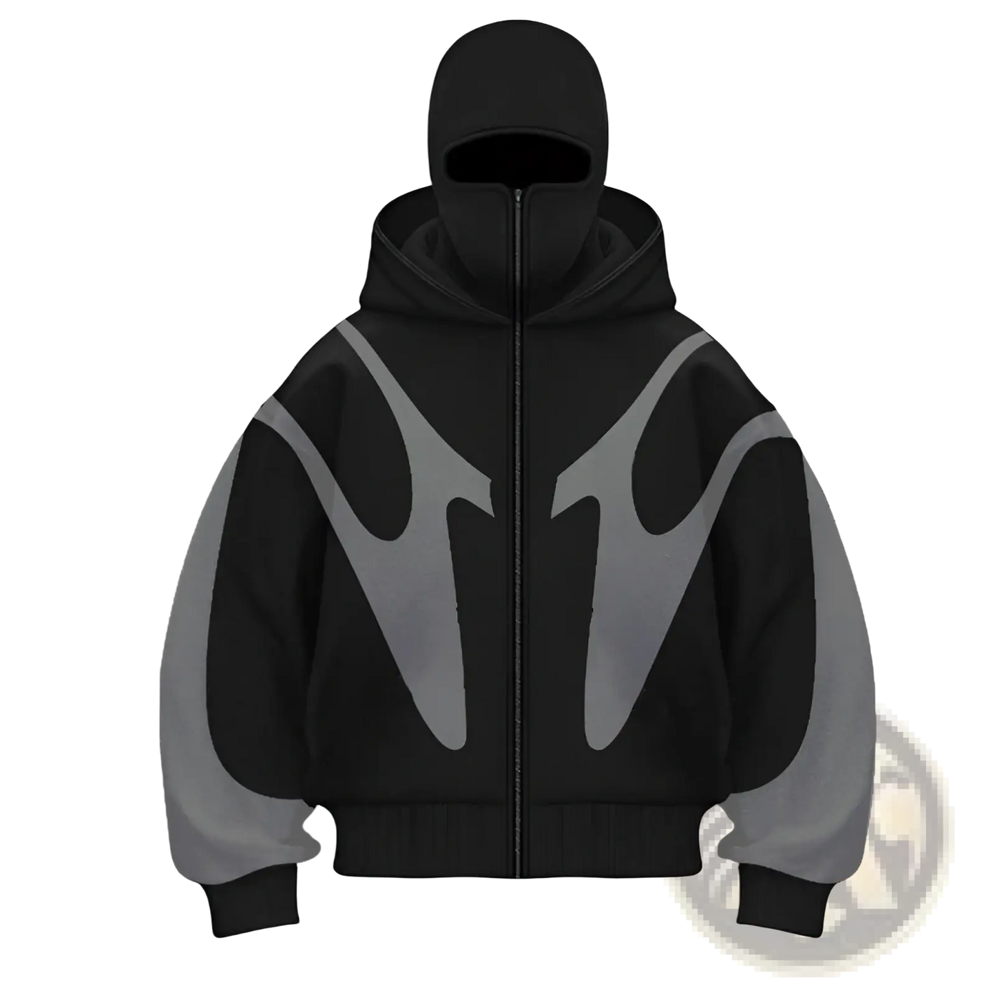 Flame Graphic Balaclava Hooded Zip Up Jacket